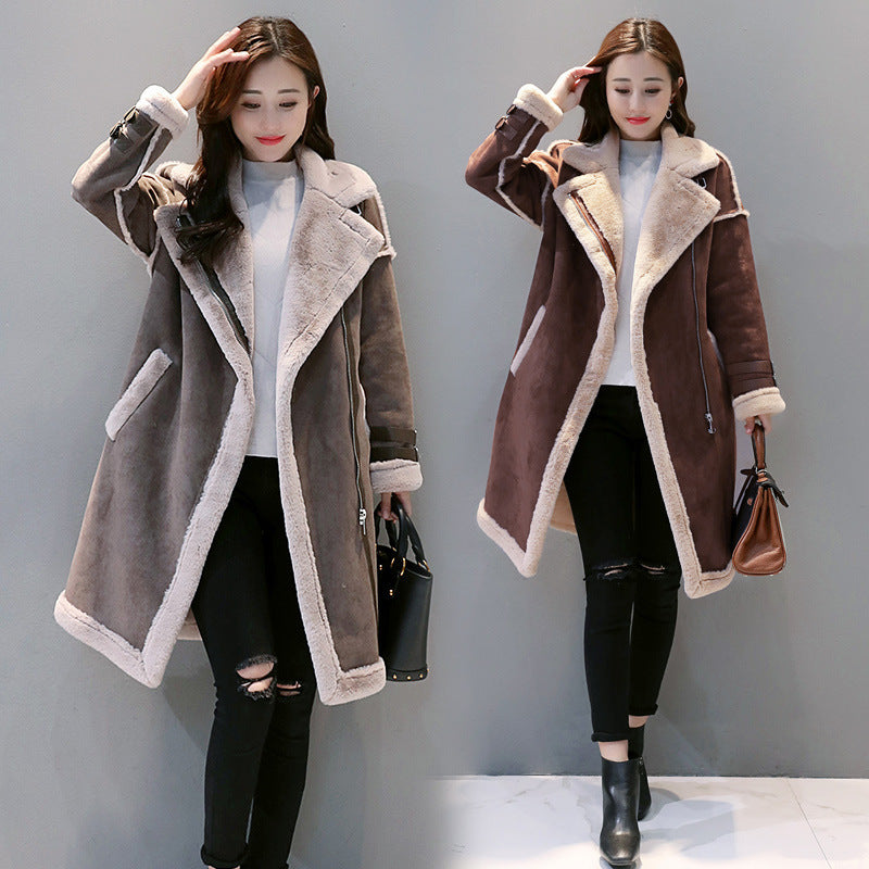 Korean Lamb Wool Winter Coat Women Long