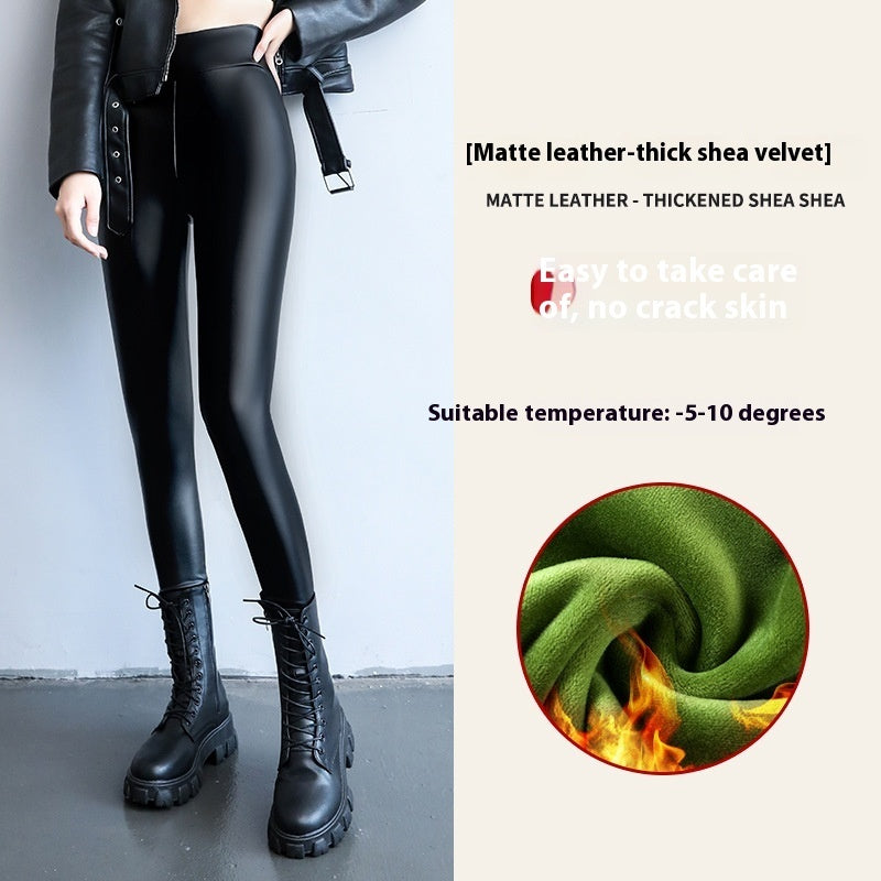 Fleece-lined Thick Leggings Tight Leather Pants
