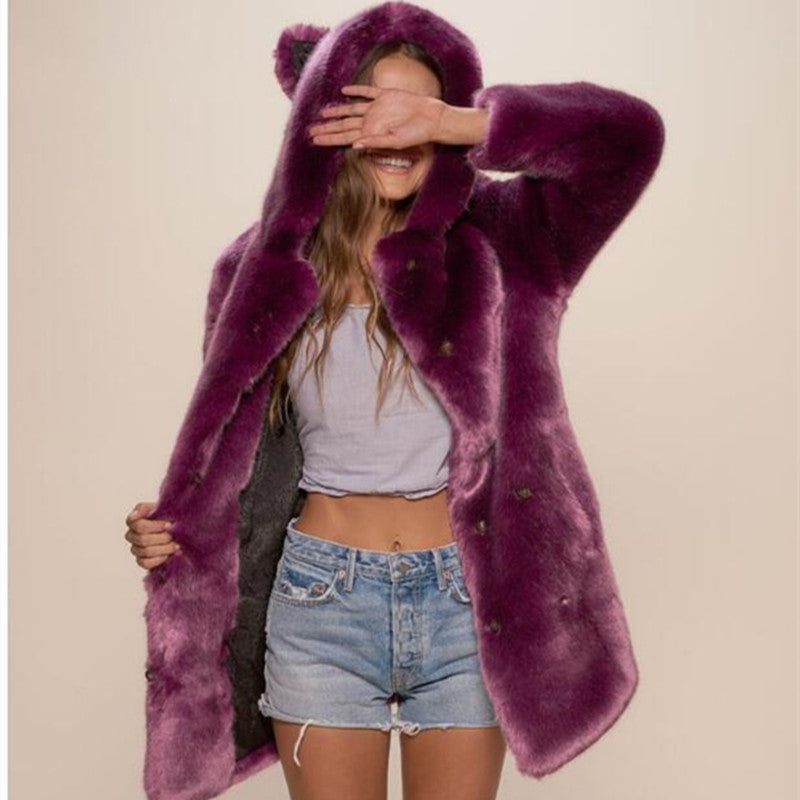 Women's Faux Fur Hooded Coat