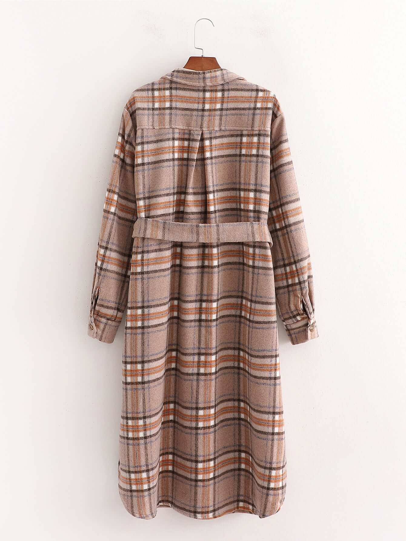 Autumn Wool Plaid Long Coat for Women
