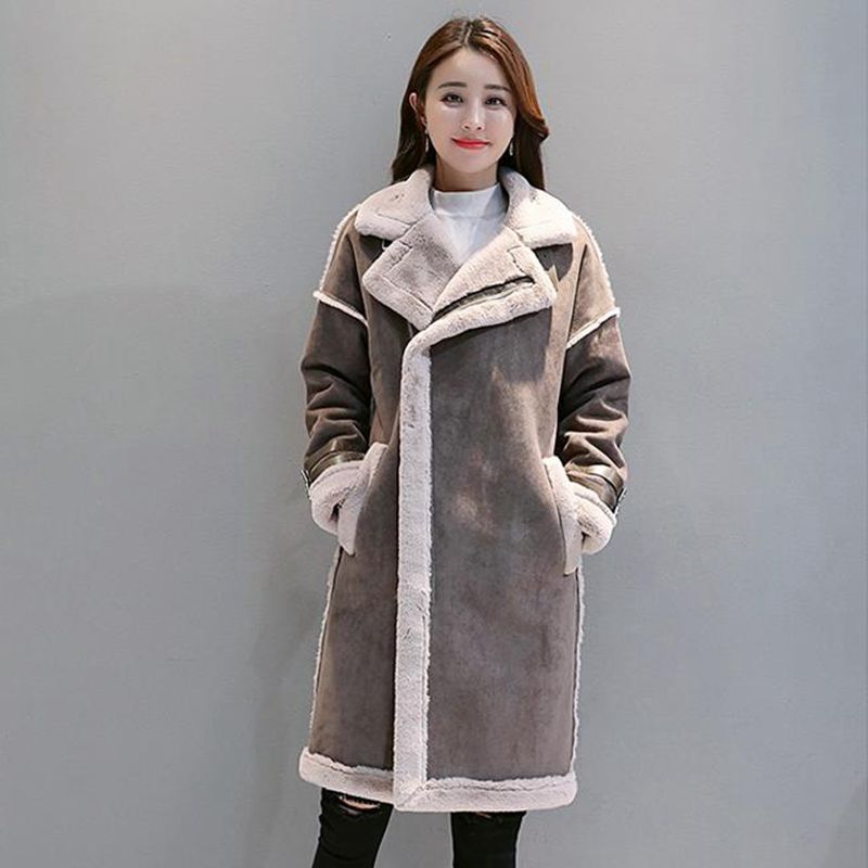 Korean Lamb Wool Winter Coat Women Long