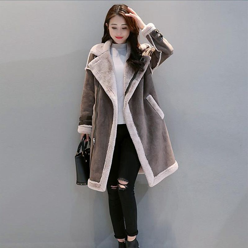 Korean Lamb Wool Winter Coat Women Long